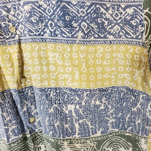 Vintage Patterned Eddie Bauer Short Sleeve Button Down Casual Shirt Linen Blend - Picture 6 of 6